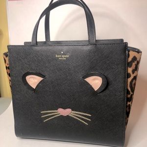 Leopard kitty large Kate Spade tote bag with zip